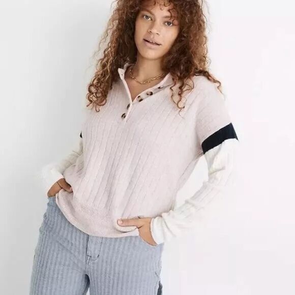 Madewell Merino & Alpaca Wool Bowden Henley Knit Sweater Size Small Pastel - Picture 2 of 10